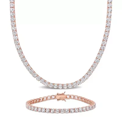 Lab Created 2-Pc Set of Created White Sapphire Bracelet & Necklace in Rose Plated Sterling Silver