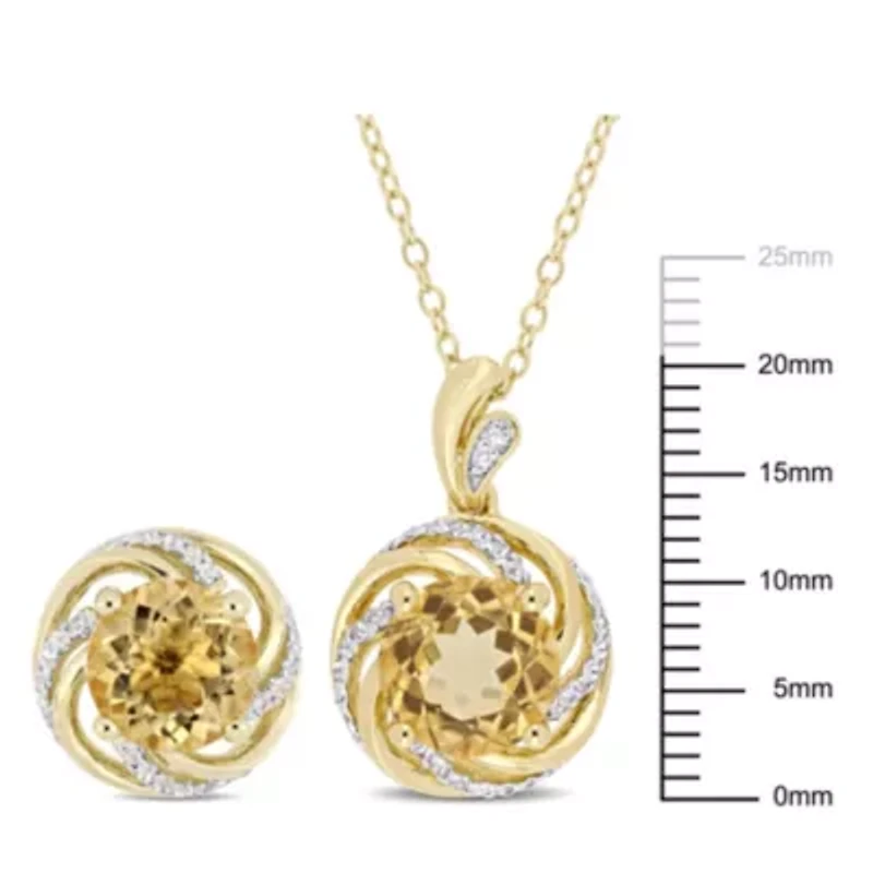 2-Pc Set of Citrine & White Topaz with Diamond Accent Swirl Earrings & Pendant with Chain in Yellow Plated Sterling Silver