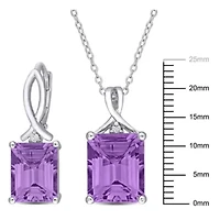 2-Pc Set of Amethyst & White Topaz Twisted Solitaire Earrings & Pendant with Chain in Sterling Silver