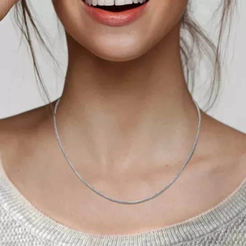 Hollow Round Box Link Necklace in 14k White Gold