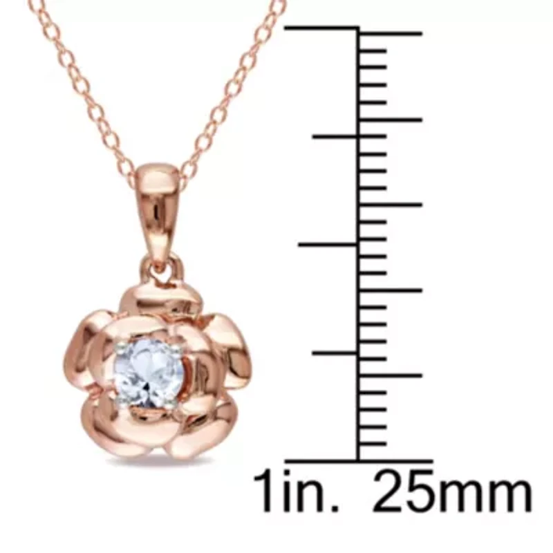 Lab Created Created White Sapphire Floral Solitaire Pendant with Chain in Rose Plated Sterling Silver