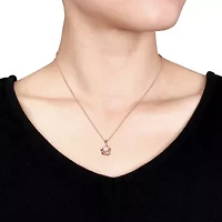 Lab Created Created White Sapphire Floral Solitaire Pendant with Chain in Rose Plated Sterling Silver