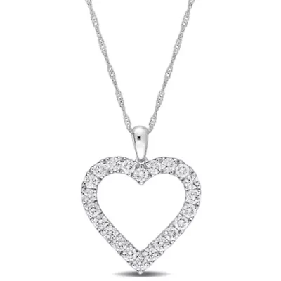 1 ct. t.w. Diamond Open Heart Drop Necklace with chain in 14K White Gold