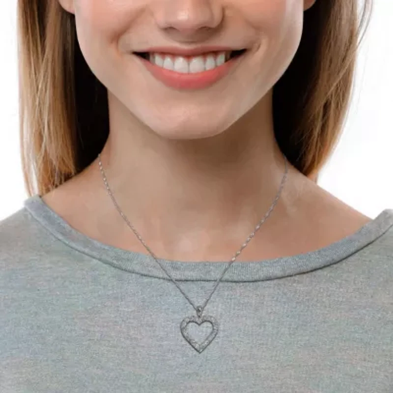 1 ct. t.w. Diamond Open Heart Drop Necklace with chain in 14K White Gold