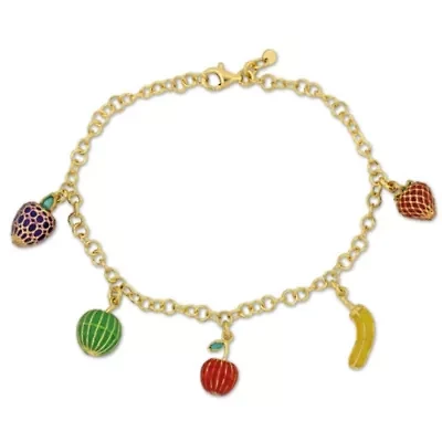 Five Fruit Enamel Charm Bracelet in Yellow Plated Sterling Silver