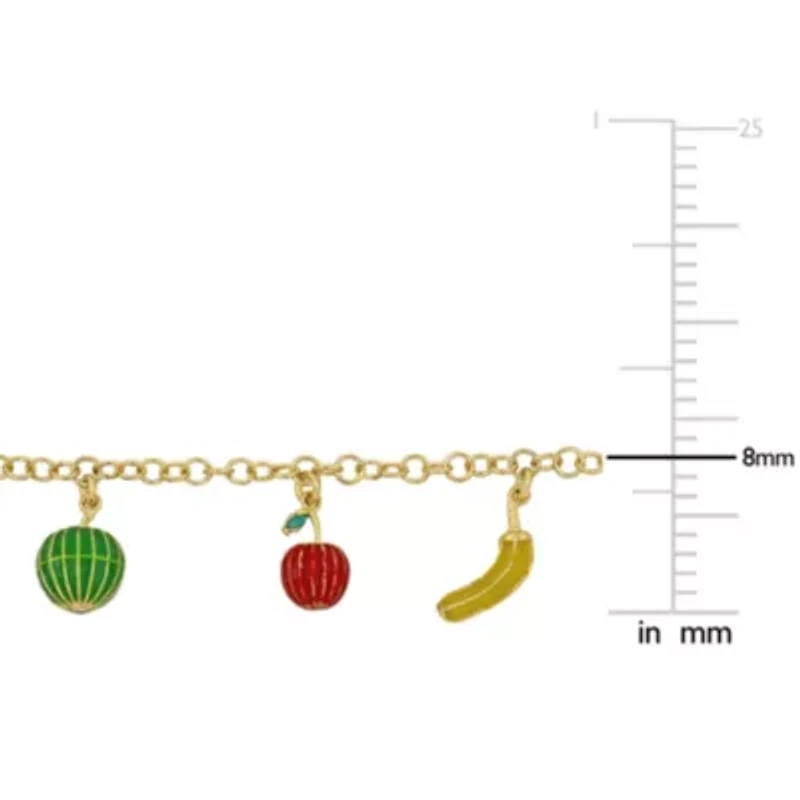 Five Fruit Enamel Charm Bracelet in Yellow Plated Sterling Silver