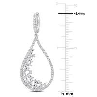 Lab Created Created Moissanite Filigree Design Teardrop Hoop Earrings in Platinum Plated Sterling Silver