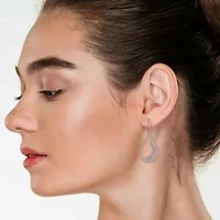 Lab Created Created Moissanite Filigree Design Teardrop Hoop Earrings in Platinum Plated Sterling Silver