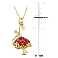 Red and White Enamel Dancer Necklace in Yellow Plated Sterling Silver