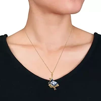 Blue and White Enamel Dancer Charm Necklace in Yellow Plated Sterling Silver