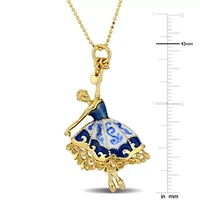 Blue and White Enamel Dancer Charm Necklace in Yellow Plated Sterling Silver