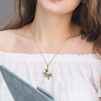 Blue and White Enamel Dancer Charm Necklace in Yellow Plated Sterling Silver