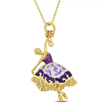 Purple and White Enamel Dancer Necklace in Yellow Plated Sterling Silver