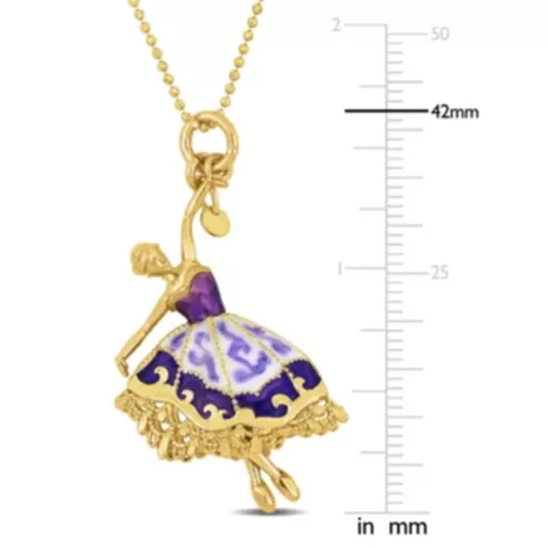 Purple and White Enamel Dancer Necklace in Yellow Plated Sterling Silver