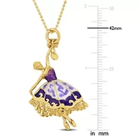 Purple and White Enamel Dancer Necklace in Yellow Plated Sterling Silver