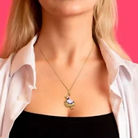 Purple and White Enamel Dancer Necklace in Yellow Plated Sterling Silver