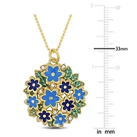 Turquoise, Blue Green Enamel Flower Charm Necklace in Yellow Plated Sterling Silver