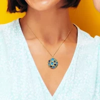 Turquoise, Blue Green Enamel Flower Charm Necklace in Yellow Plated Sterling Silver