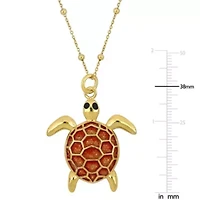 Red Enamel Tortoise Charm Station Necklace in Yellow Plated Sterling Silver