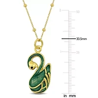Green Enamel Swan Necklace in Yellow Plated Sterling Silver