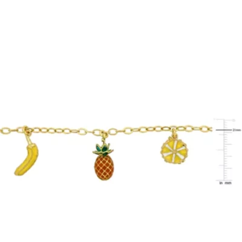 Banana Pineapple Lemon Enamel Charm Station Necklace in Yellow Plated Sterling Silver