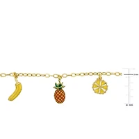 Banana Pineapple Lemon Enamel Charm Station Necklace in Yellow Plated Sterling Silver