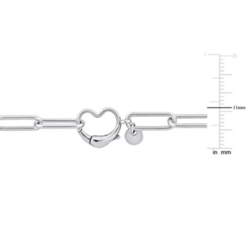 Paper Clip Link Bracelet with Heart Clasp in Sterling Silver - 7"