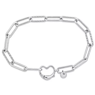 Paper Clip Link Bracelet with Heart Clasp in Sterling Silver - 9"