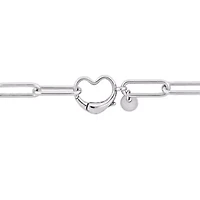 Paper Clip Link Bracelet with Heart Clasp in Sterling Silver - 9"