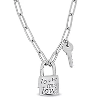 Paper Clip Link Necklace with Lock & Key Clasp in Sterling Silver - 18"