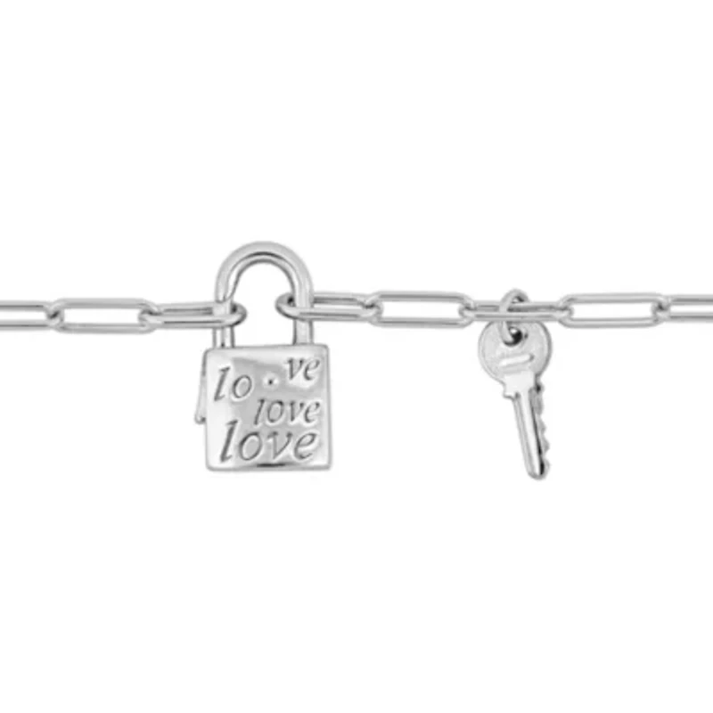 Paper Clip Link Necklace with Lock & Key Clasp in Sterling Silver - 18"