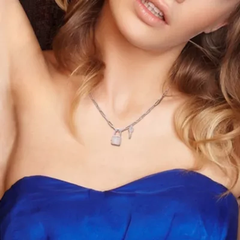 Paper Clip Link Necklace with Lock & Key Clasp in Sterling Silver - 18"