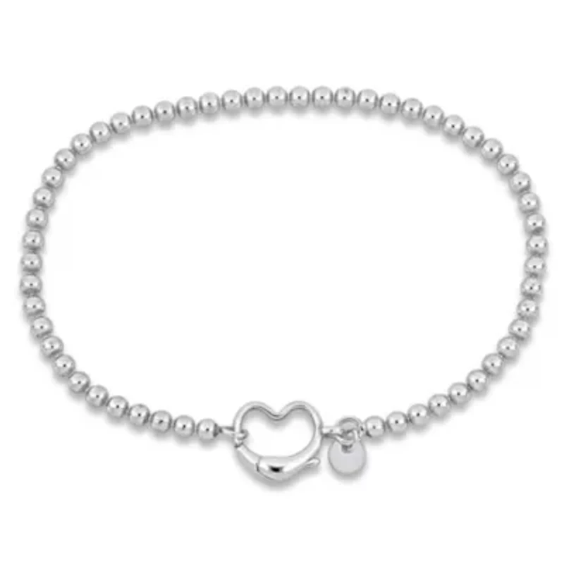 Bead Link Bracelet with Heart Clasp in Sterling Silver - 9"