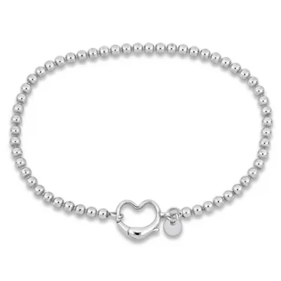 Bead Link Bracelet with Heart Clasp in Sterling Silver - 9"