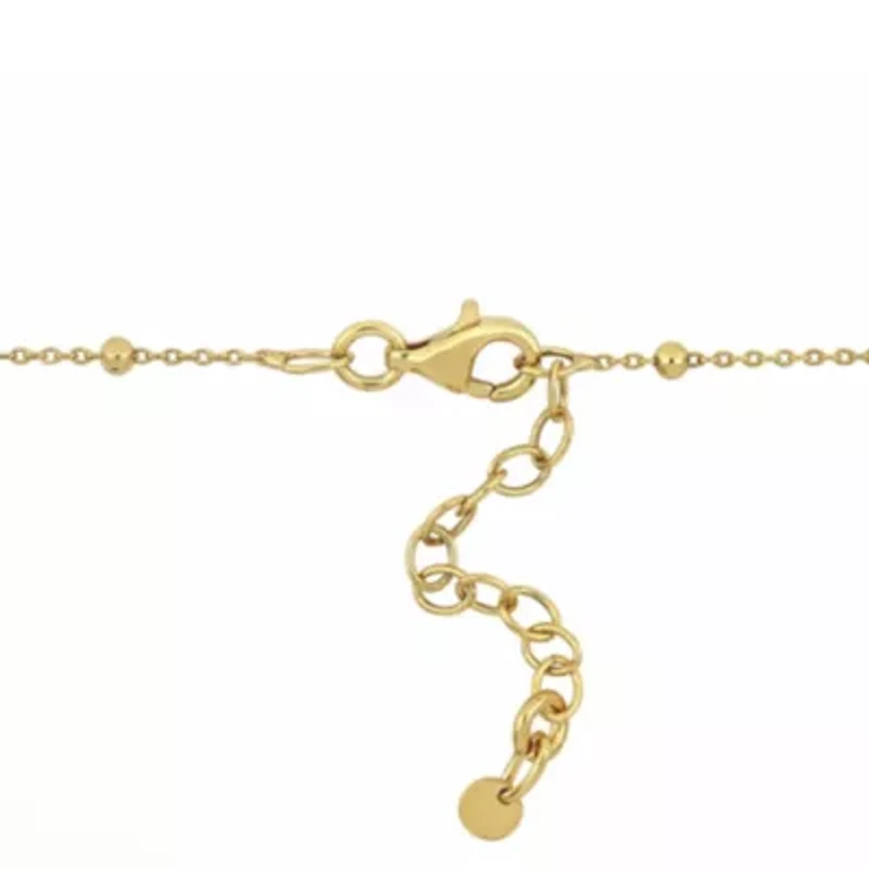 Pink Enamel Butterfly Charm Station Necklace in Yellow Plated Sterling Silver