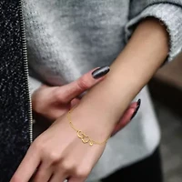 Paper Clip Link Bracelet with Double Heart Clasp in Yellow Plated Sterling Silver - 7.5"