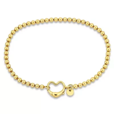 Bead Link Bracelet with Heart Clasp in Yellow Plated Sterling Silver - 9"