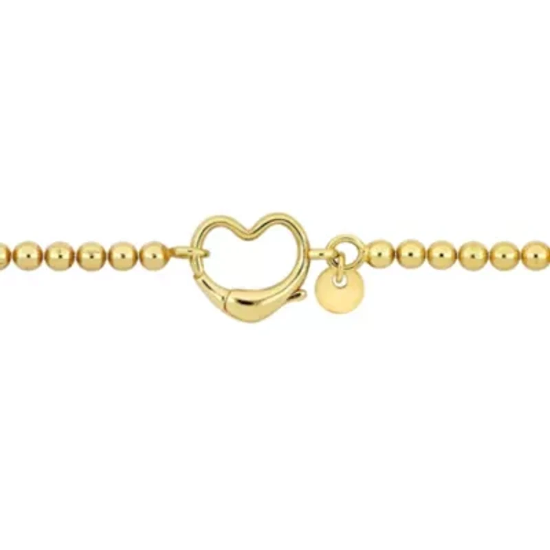 Bead Link Bracelet with Heart Clasp in Yellow Plated Sterling Silver - 9"