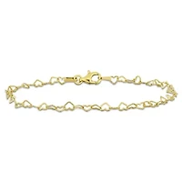 3MM Heart Link Bracelet in Yellow Plated Sterling Silver - 9"