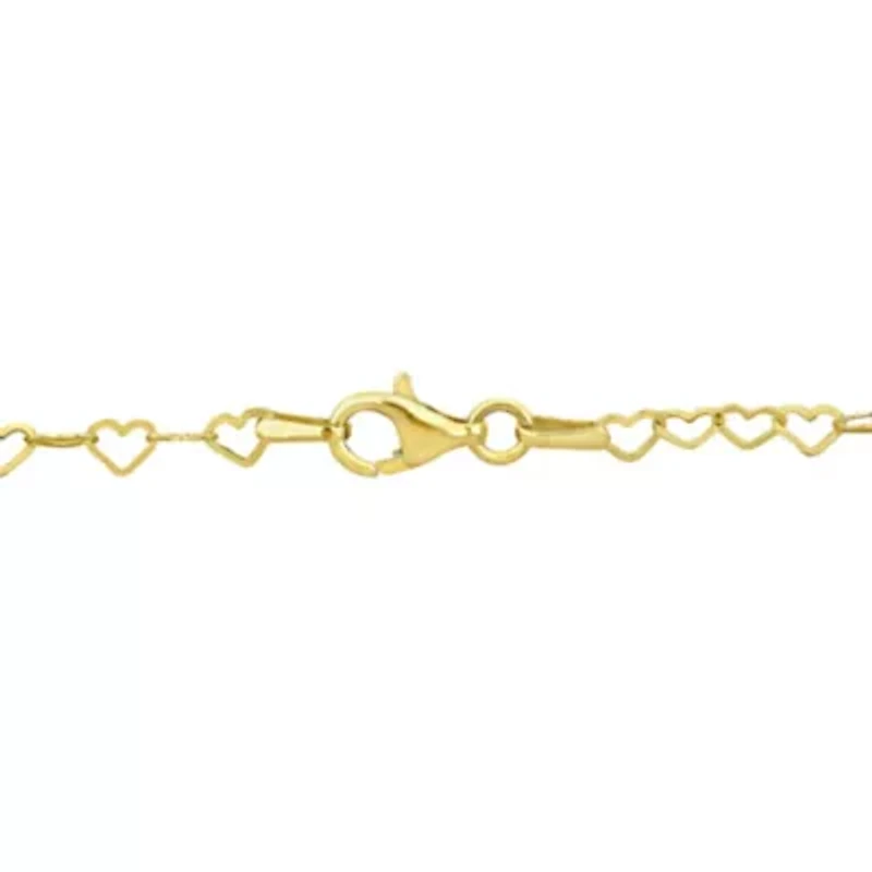 3MM Heart Link Bracelet in Yellow Plated Sterling Silver - 9"
