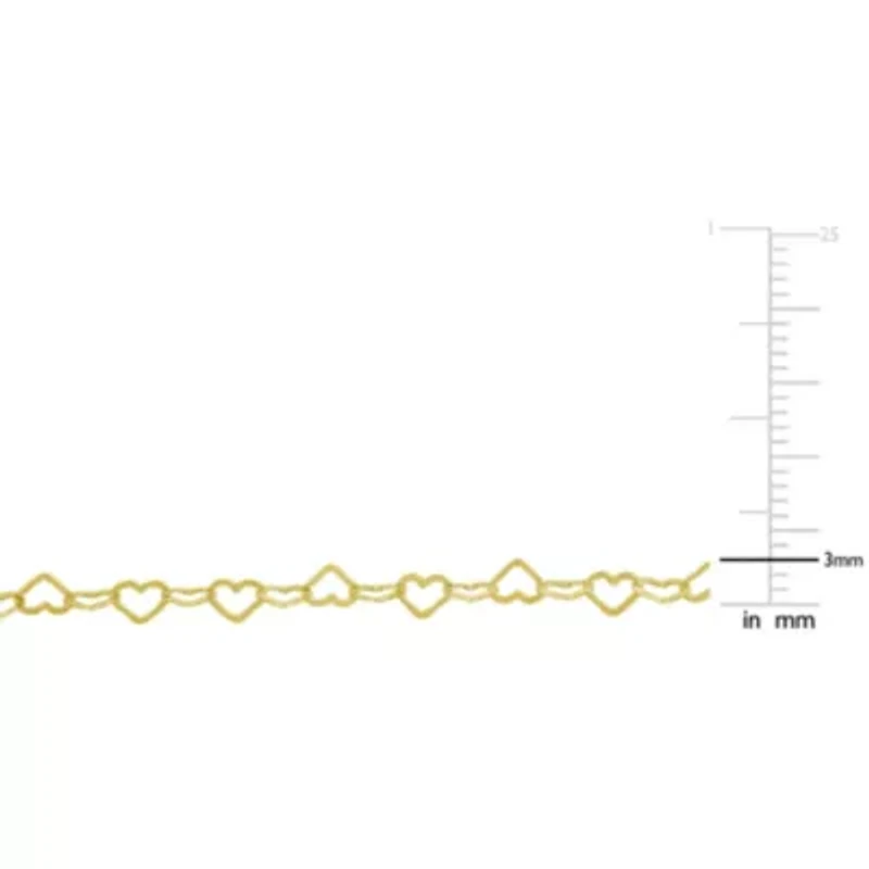 3MM Heart Link Bracelet in Yellow Plated Sterling Silver - 9"