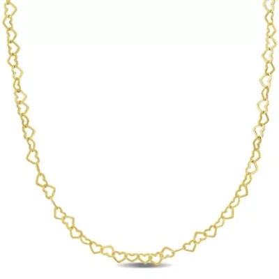 3MM Heart Link Necklace in Yellow Plated Sterling Silver - 16"