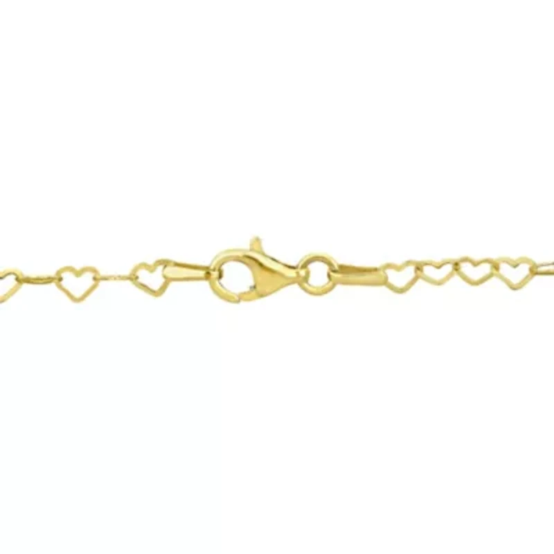 3MM Heart Link Necklace in Yellow Plated Sterling Silver - 16"