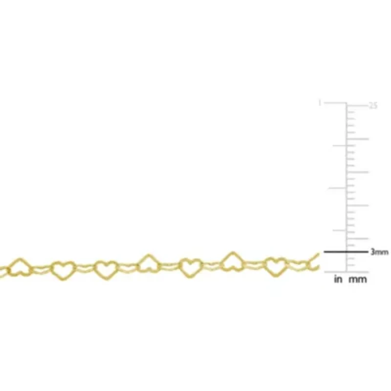3MM Heart Link Necklace in Yellow Plated Sterling Silver - 16"