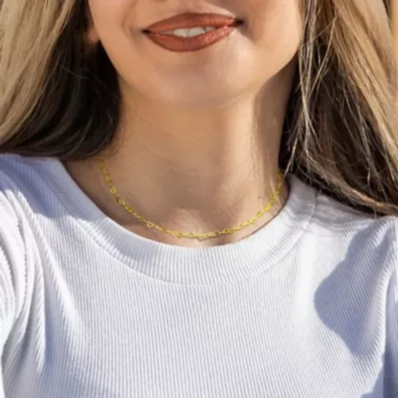 3MM Heart Link Necklace in Yellow Plated Sterling Silver - 16"