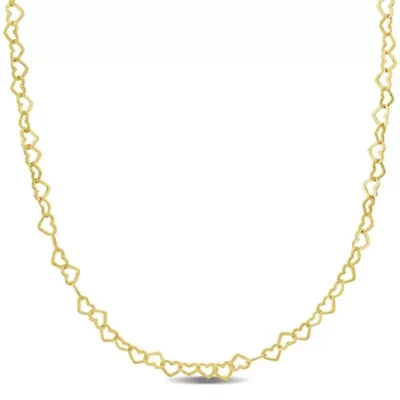 3MM Heart Link Necklace in Yellow Plated Sterling Silver - 18"