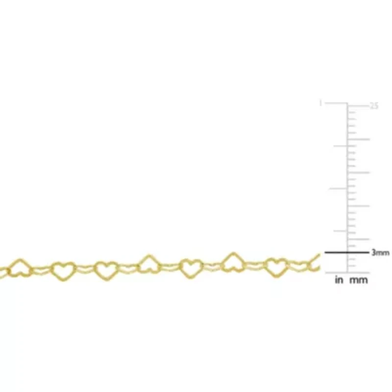 3MM Heart Link Necklace in Yellow Plated Sterling Silver - 18"