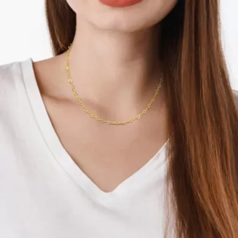 3MM Heart Link Necklace in Yellow Plated Sterling Silver - 18"
