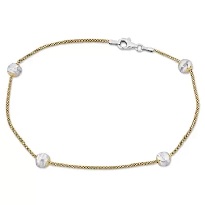 6MM Ball Station Chain Anklet in 2-Tone Sterling Silver