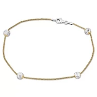 6MM Ball Station Chain Anklet in 2-Tone Sterling Silver